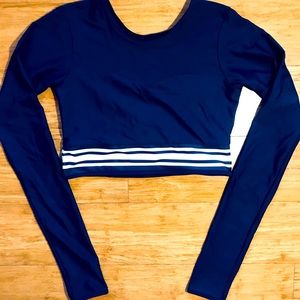 Navy Blue Long Sleeved Rash Guard W/ Wht Stripes